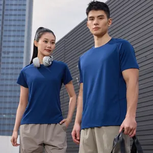 Unisex quick-dry blue short-sleeved sports T-shirts for running and fitness training