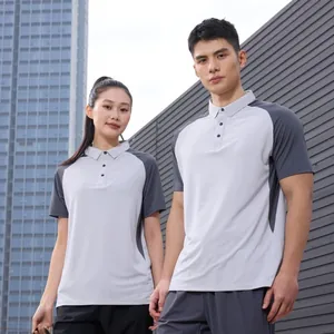 Quick-dry short-sleeve sports polo shirt for men and women in grey colorblock design