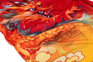 Close-up of high-quality breathable quick-dry fabric featuring a vibrant dragon print design