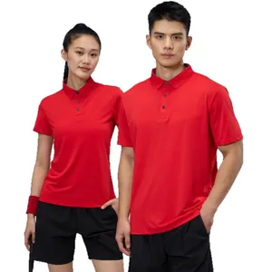 Red breathable quick-dry polo shirts for men and women athletic marathon sportswear