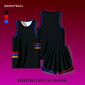 Professionele zwarte basketbal jersey set met kleurrijke strepen voor sporttraining