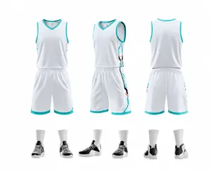 Detailansichten von vorne, seitlich und hinten des weißen, schnelltrocknenden Basketball-Sets