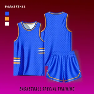 Professioneel blauw basketbalshirtset voor training van volwassenen en kinderen