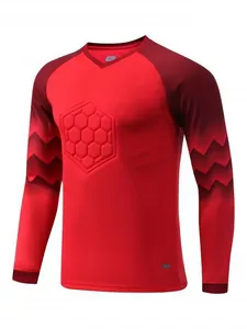 Professional red long-sleeved soccer goalkeeper jersey featuring padded chest protector