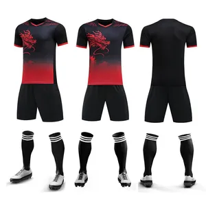 Full dragon boat racing suit featuring jersey with red dragon print, shorts and socks
