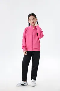 Professioneller rosa langärmeliger Badminton-Trainingsanzug für Kinder mit Sportjacke