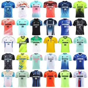 Diverse collection of custom sublimated soccer jerseys with various colorful patterns and designs