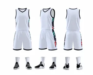 Detaillierte Mehrfachansichten des weißen schnelltrocknenden Basketballtrikot-Sets
