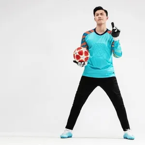 Men's blue long-sleeve goalkeeper jersey soccer training uniform with patterned sleeves