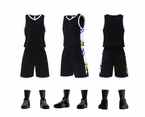 Detaillierte Ansicht des schwarzen schnelltrocknenden Basketball-Trikot-Sets mit Socken