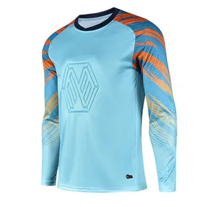 Professional goalkeeper soccer jersey with protective chest padding and patterned sleeves