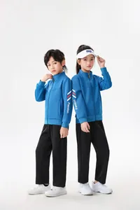 Detailansicht des blauen langärmeligen Badminton-Trainingsanzugs für Kinder mit Hose