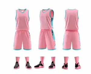 Professionelles rosa schnelltrocknendes Basketball-Trikot-Set mit Multiview-Ansicht