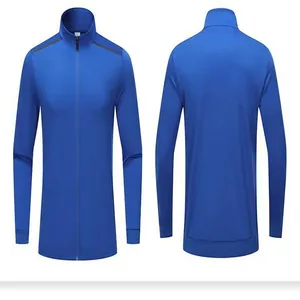 Blaue Herren Sportjacke mit Stehkragen und Reißverschluss, Vorder- und Rückansicht