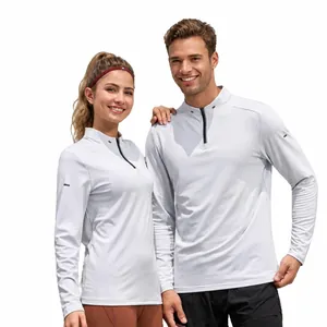 T-shirt sportiva a maniche lunghe traspirante e ad asciugatura rapida con colletto