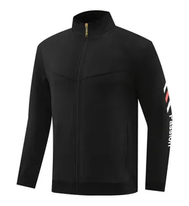 Schwarze Badminton-Trainingsjacke mit Stehkragen und Passion-Print am Ärmeldetail