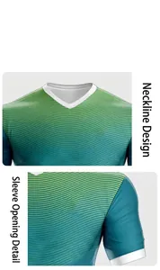 Close-up of retro football jersey showing V-neck design and contrast sleeve cuff