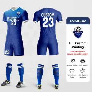 Detailed view of the royal blue customizable retro soccer jersey set with number 23.