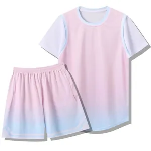 Roze en blauwe gradiënt basketbal sportkleding set met ademende mesh stof