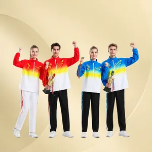 Unisex Polyester Sportanzug Top And Bottom China Team Stil Farbverlauf Druck Reißverschluss Jacke Und Lange Hose Für Training