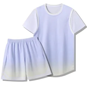 Basketbal sportuniform set met paars en geel verloop van ademende mesh kwaliteit