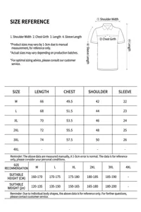 Detailed size chart for men's breathable cotton polo shirt with measurement guide