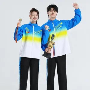 Sportanzug im chinesischen Stil für Damen und Herren mit blau-weißem Farbverlauf