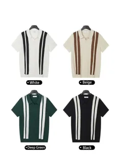 Color display of men's short-sleeve knit polo shirts with contrast vertical stripes