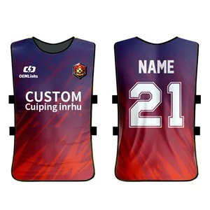 Close-up detail of custom sublimation soccer training vest with front and back views