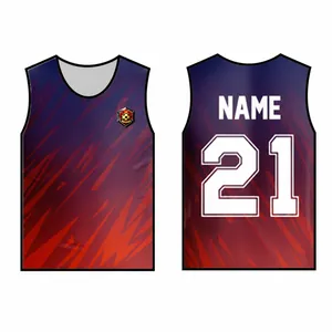 Custom professional sublimation soccer jersey with red and blue gradient pattern details