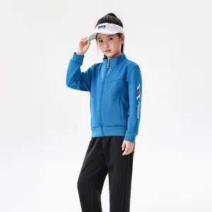 Professioneller blauer Badminton-Trainingsanzug für Kinder mit Jacke und schwarzer Hose
