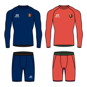 Detailed graphic view of professional long sleeve soccer training set in blue and orange