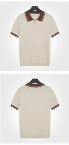 Herren Polo-Shirt aus Eisseide mit Kontrastkragen und Reißverschluss, Vorder- und Rückansicht