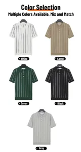 Variety of men's ice silk striped polo shirts in five stylish colors for summer casual wear