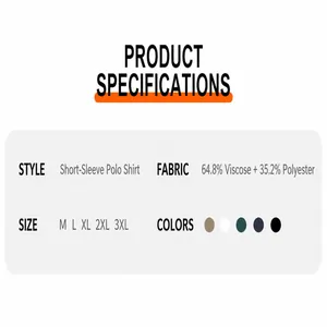 Produktspezifikationen für Strick-Poloshirt mit Materialzusammensetzung und Größenangaben
