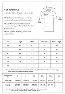 Comprehensive size chart and measurement guide for men's breathable ice silk polo shirt