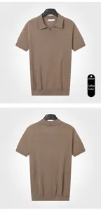 Polo da uomo in maglia di cotone marrone a maniche corte con colletto aperto raffinato