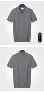 Viste dettagliate fronte e retro di una polo in maglia grigia da uomo, abbigliamento estivo