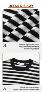 Macro view of black and white striped knit fabric texture and classic round neck collar detail
