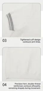 Detailansicht von verstärktem Saum und Rippbündchen eines weißen Strick-Poloshirts