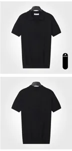 Polo da uomo in maglia nera con colletto a rever, mostrata in vista frontale e posteriore