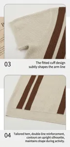 Detailed close-up of knitted polo shirt cuff and double-stitched hem with waffle texture.