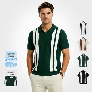 Men's Contrast Striped Short Sleeve Polo Shirt Polyester Breathable Business Casual Knit Top Slim Fit Summer Wear For Men