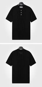 Vorder- und Rückansicht eines schwarzen Polo-Strickshirts aus Eisseide für Herren Business