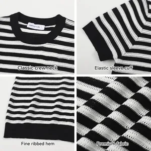 Men's striped knit T-shirt detailing round neck, elastic cuffs, and breathable fabric.