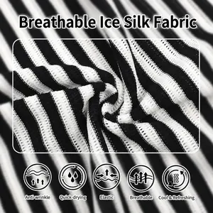 Breathable black and white striped ice silk knit fabric detail for summer men's polo shirt