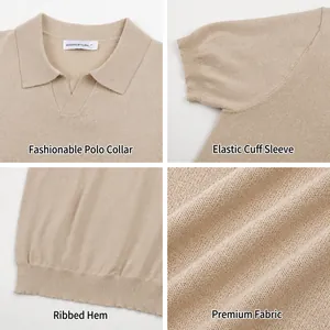 Polo en maille de coton pour homme avec vue détaillée sur le tissu beige