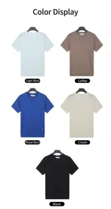 Men's ice silk cooling knit t-shirts shown in light blue, beige, grey, cream and black
