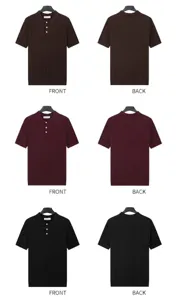 Vorder- und Rückansicht von Herren-Kurzarm-Strick-Poloshirts in Braun, Rot und Schwarz
