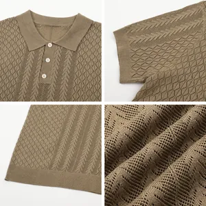 Herren-Polohemd aus Eisseiden-Strick mit Mesh-Muster und modischem Möwenkragen
